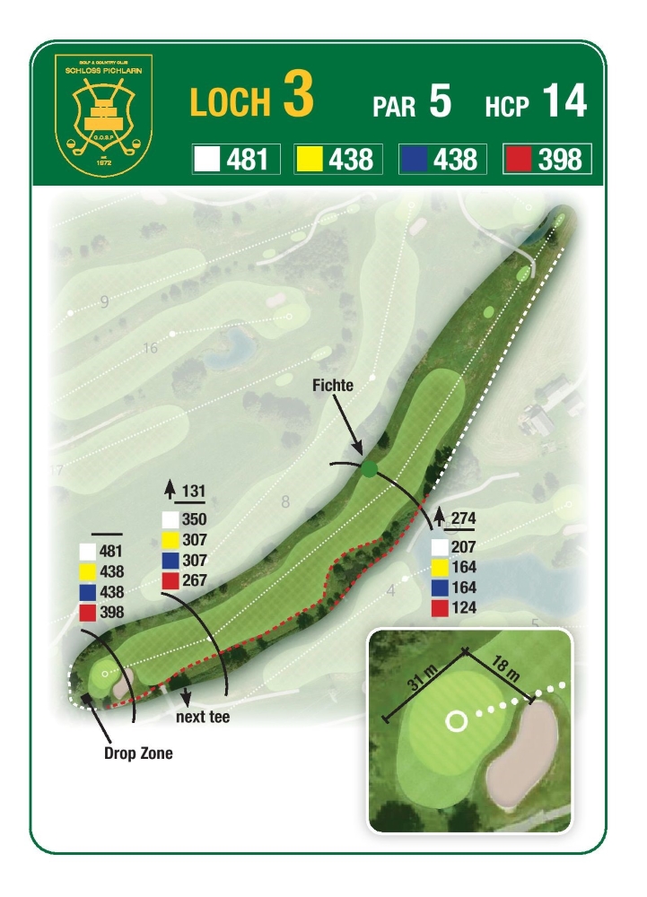 Grafik: Loch 3 am Golf & Country Club Schloss Pichlarn