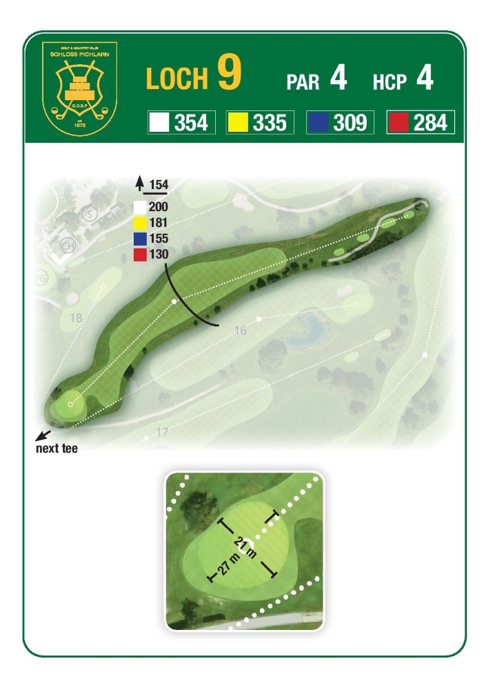 Grafik: Loch 9 am Golf & Country Club Schloss Pichlarn