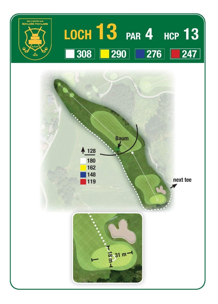 Grafik: Loch 13 am Golf & Country Club Schloss Pichlarn